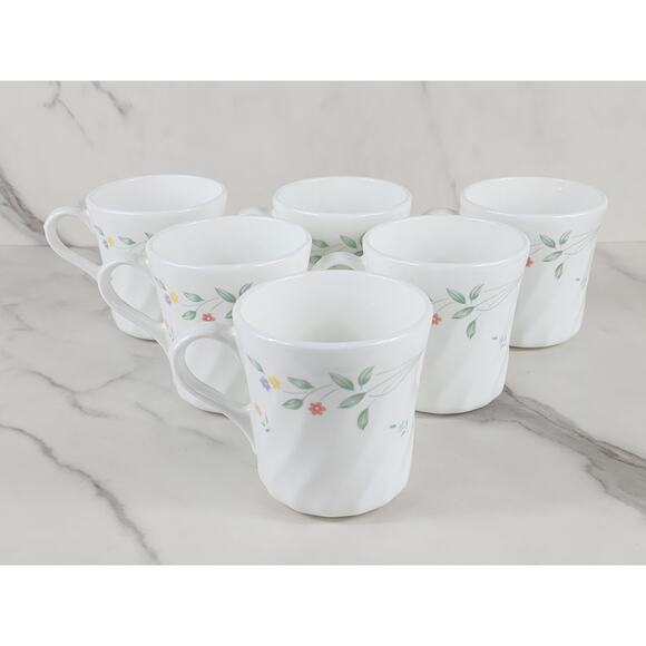 Corelle English Meadow Coffee Mug Teacup 8oz Corning 80s Swirl Pattern x6 Vtg - Picture 1 of 12